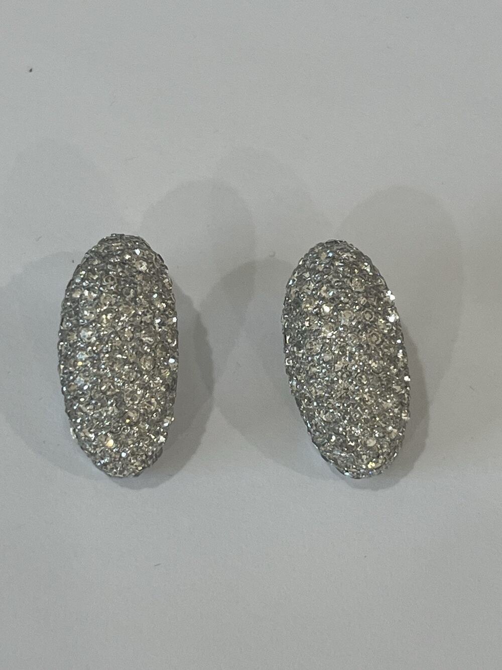 VTG Signed Jomaz Clear Rhinestone Silver Tone Clip on Earrings 1" Pat 156452